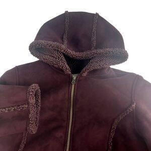 L.L.Bean Womens Large Purple Faux Shearling Microsuede Hooded Zip Up Jacket
